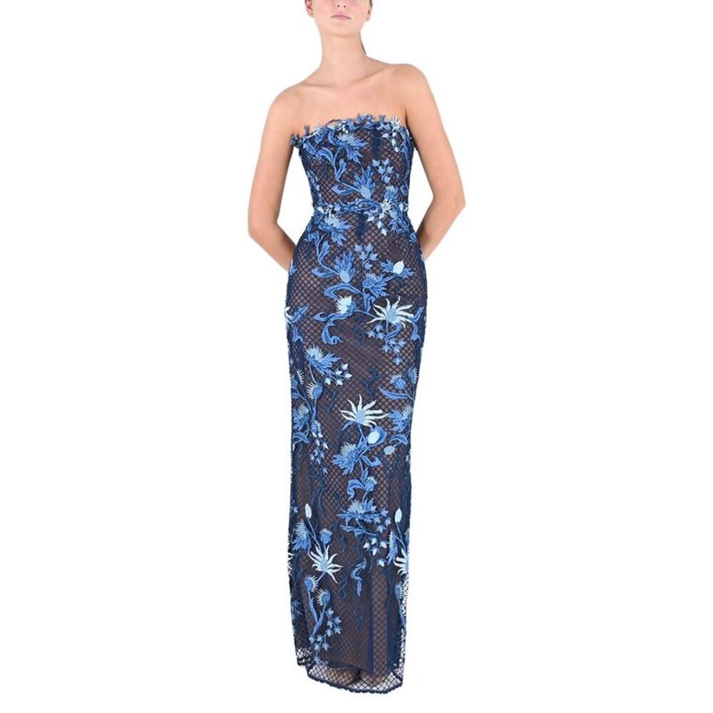 Marchesa Notte Womens Cape Gown, Blue